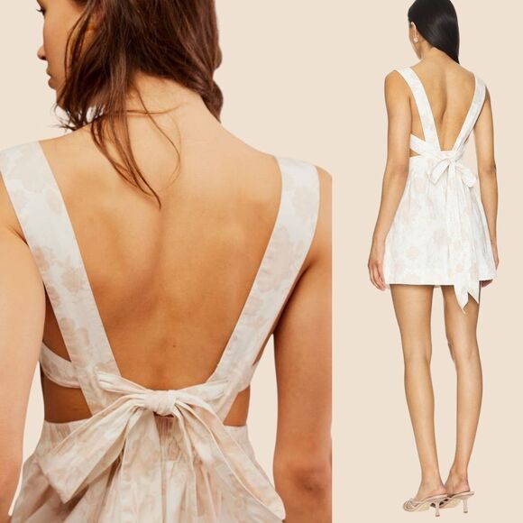 FREE PEOPLE Meet Me In Maui Pink/Ivory Dress fit& flare bow backless Large NWT - Picture 12 of 17